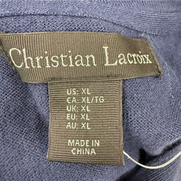 NWT Christian Lacroix Polo Sweater Cashmere Silk Cotton Blend Mens XL Blue Lux - Picture 6 of 8
